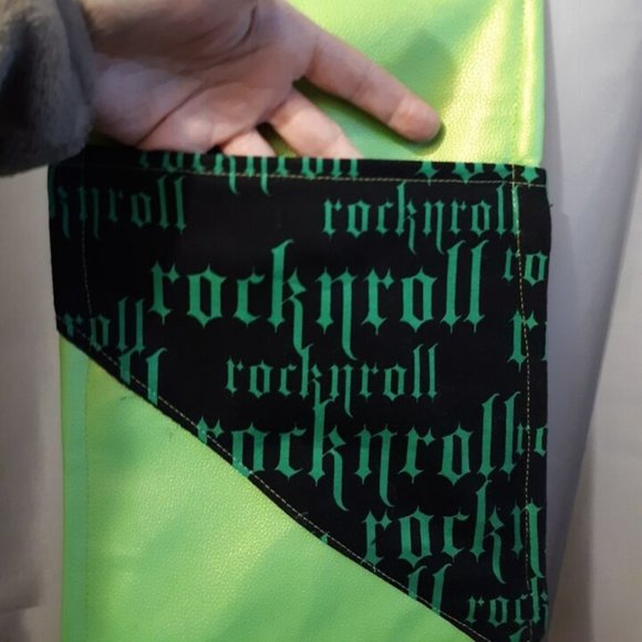New ROCK N ROLL Vinyl Crossbody Purse Shoulder Bag Black Bright Green Punk Rave - Picture 8 of 10